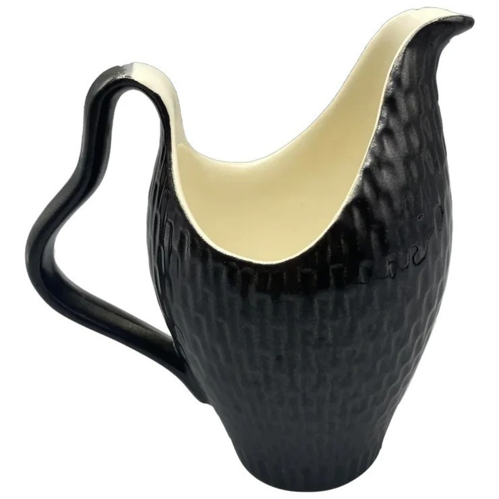 Vintage Red Wing Midnight Rose Creamer Black Textured 1953 MCM